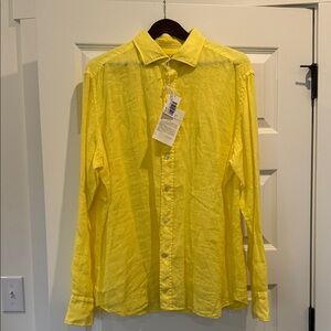 Vibrant Yellow Casual Button Down Shirt for Men
